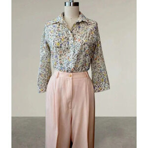 Lauren Ralph Lauren Pastel Floral 3/4 Sleeve Button Down Shirt SZ L